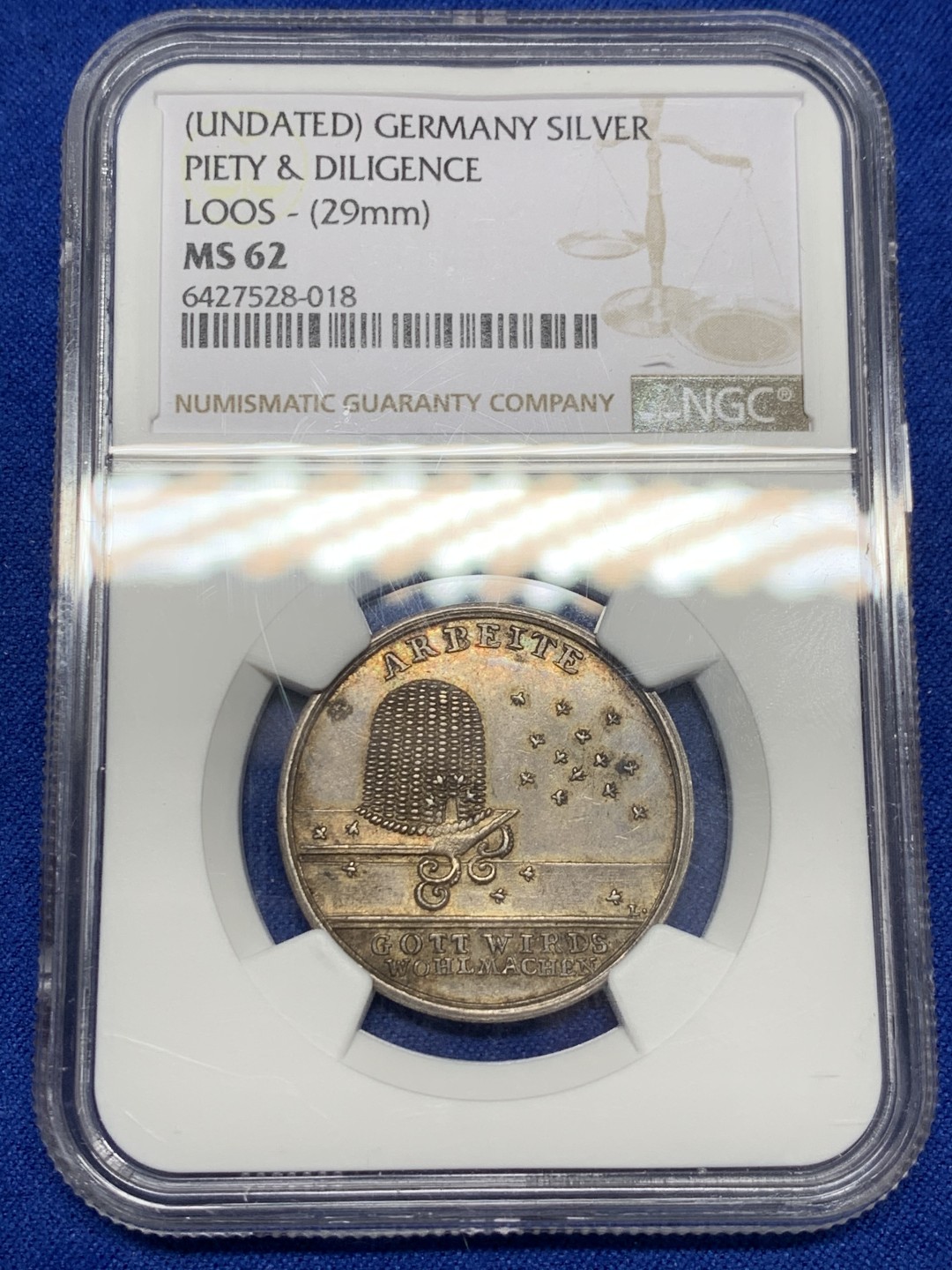《竞宝斋》第149场-周日，周一，周四 3场 (全场包邮) NGC MS62 18世纪德国美好祝愿银章 虔诚谨慎 名家Loos作品 难得好品好状态