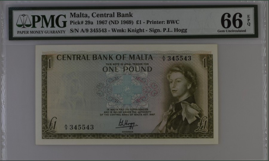 收藏联盟Quantum Auction 第247期拍卖 马耳他1969年1镑 PMG66 雷达号