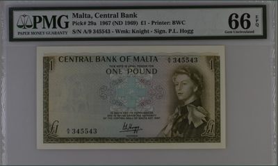 收藏联盟Quantum Auction 第247期拍卖 - 马耳他1969年1镑 PMG66 雷达号