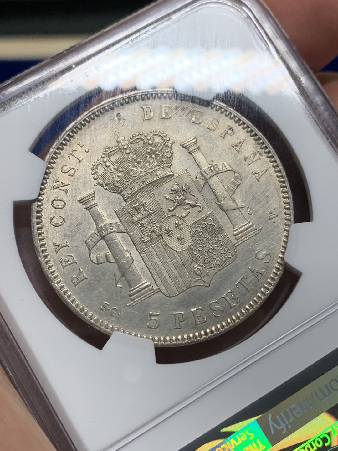 《竞宝斋》第149场-周日，周一，周四 3场 (全场包邮) NGC AUD 西班牙 1898年5比索银币阿方索十三世 徽面细节好