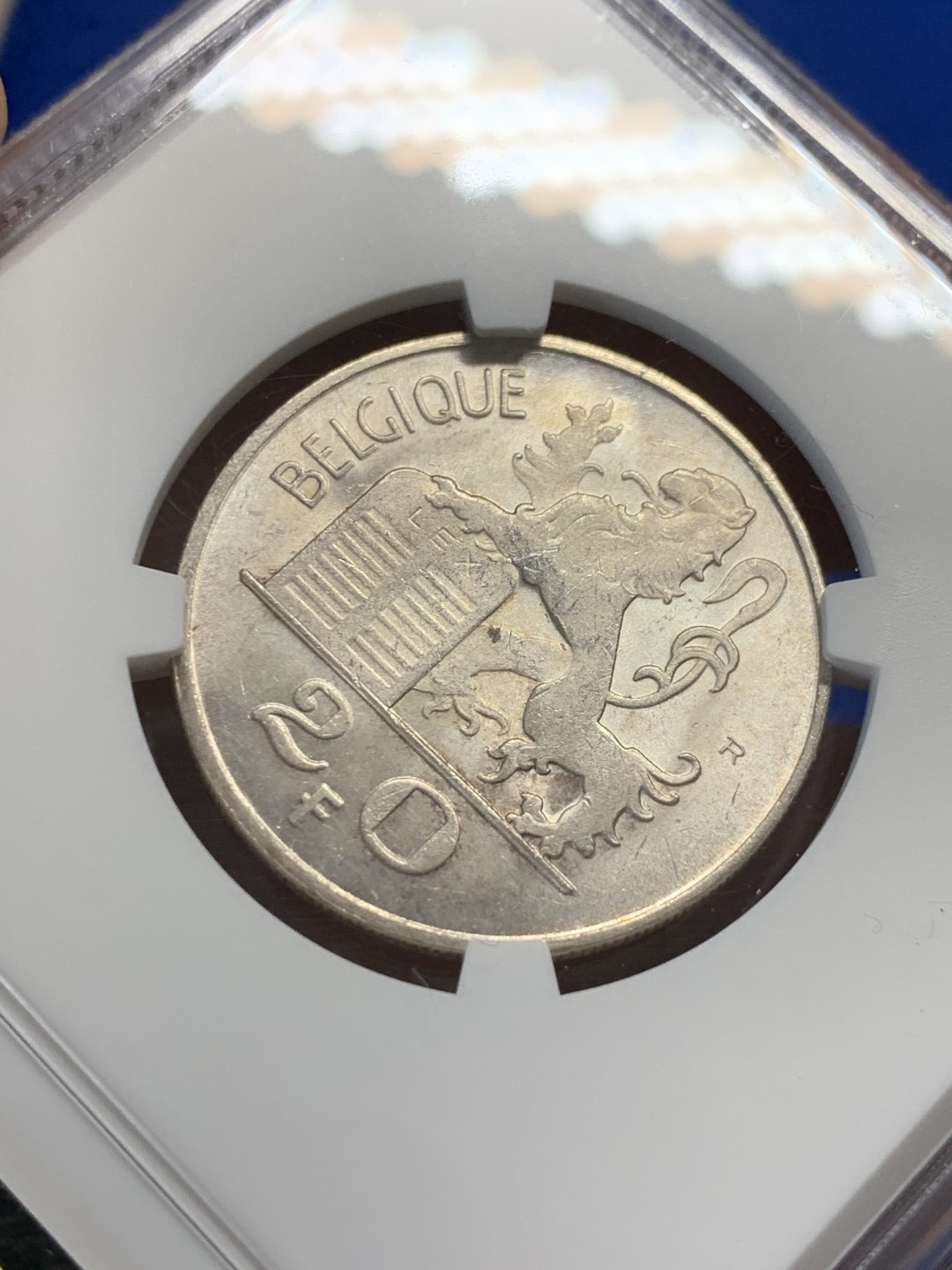 《竞宝斋》第149场-周日，周一，周四 3场 (全场包邮) NGC-MS63 比利时1950年 20法郎银币 原光好品 少见品种