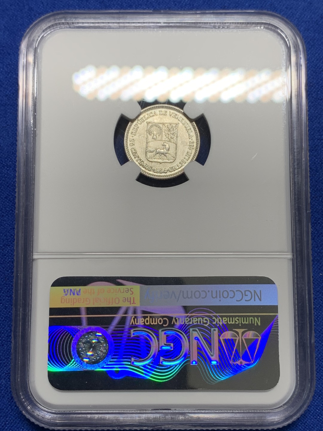 《竞宝斋》第149场-周日，周一，周四 3场 (全场包邮) NGC-MS64 委内瑞拉1954年 25分银币 顶级品相