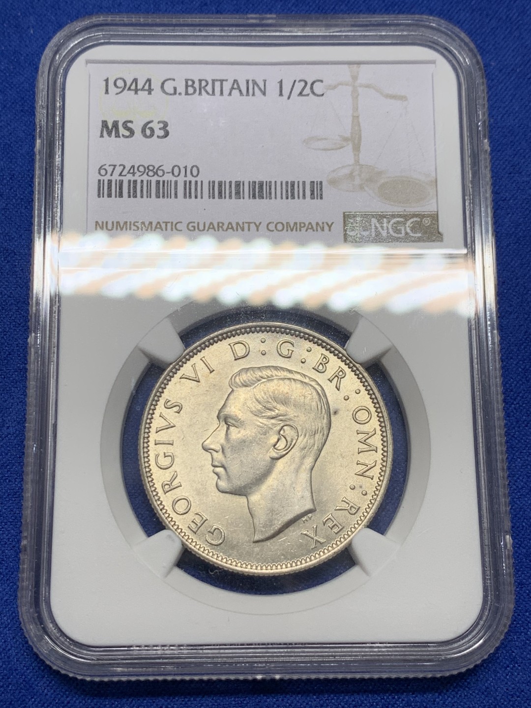 《竞宝斋》第149场-周日，周一，周四 3场 (全场包邮) NGC-MS63 英国1944年乔治六世半克朗银币 好状态