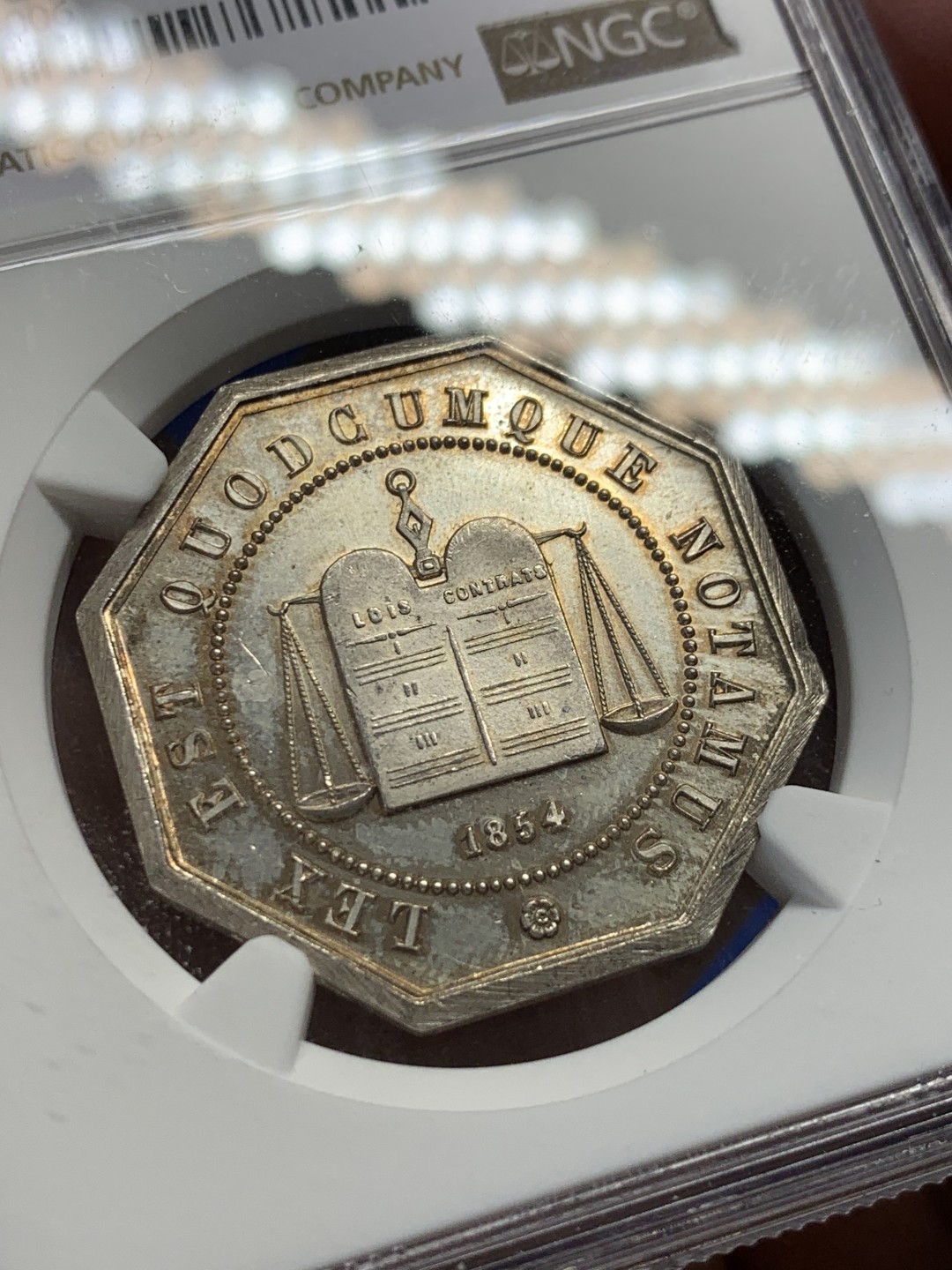 《竞宝斋》第149场-周日，周一，周四 3场 (全场包邮) NGC MS65 1854年法国公证人八角 极品分数 霜光饱满