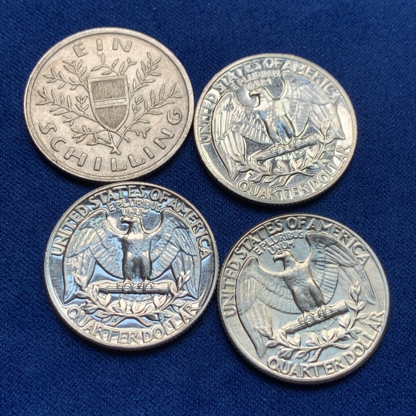 《竞宝斋》第149场-周日，周一，周四 3场 (全场包邮) 美国华盛顿25美分银币3枚原光好状态，加奥地利1先令银币