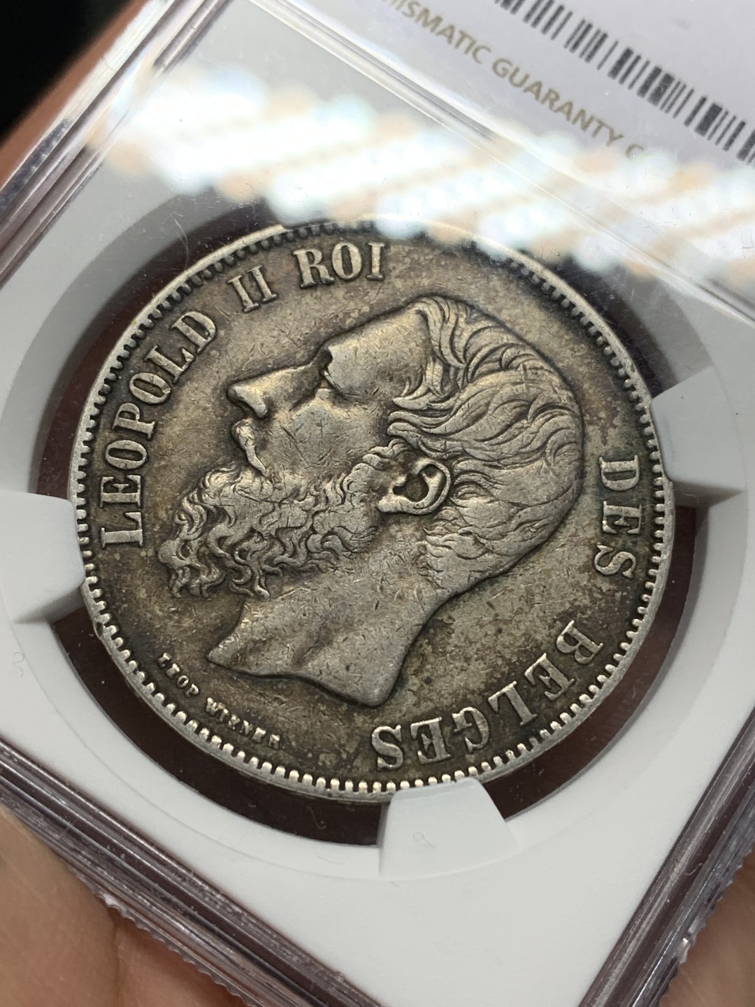 《竞宝斋》第149场-周日，周一，周四 3场 (全场包邮) NGC XF45 比利时 1873年 利奥波德二世 5法郎 银币 原味包浆