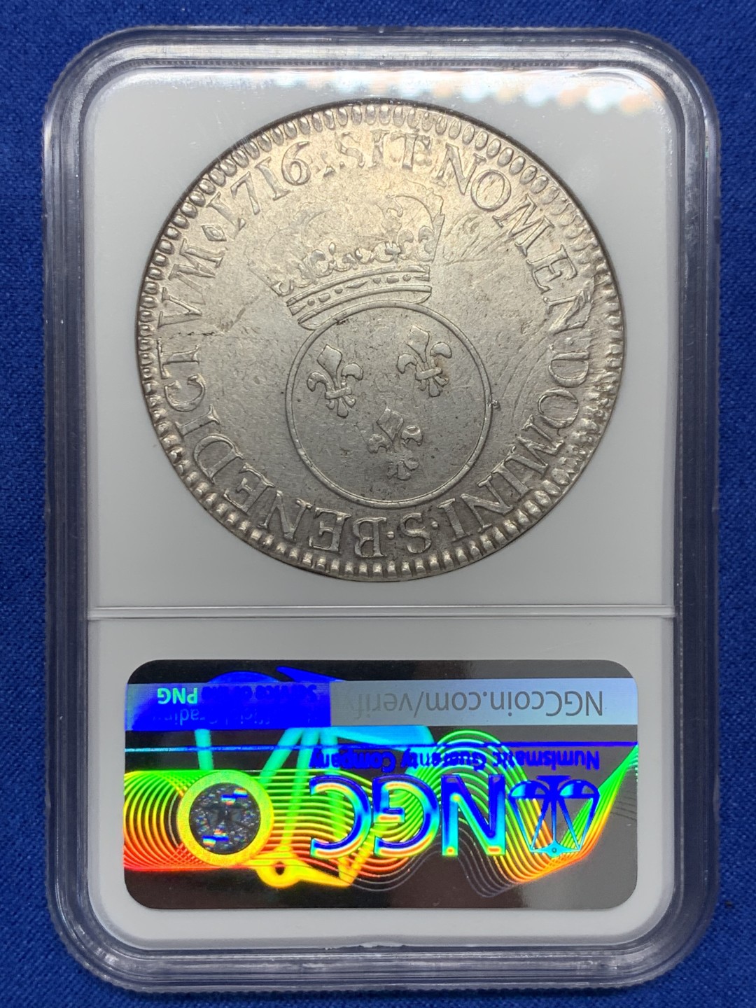 《竞宝斋》第149场-周日，周一，周四 3场 (全场包邮) NGC-XF45第五名 法国1716年路易十五1埃居大银币，币坯是路易十四太阳王1埃居