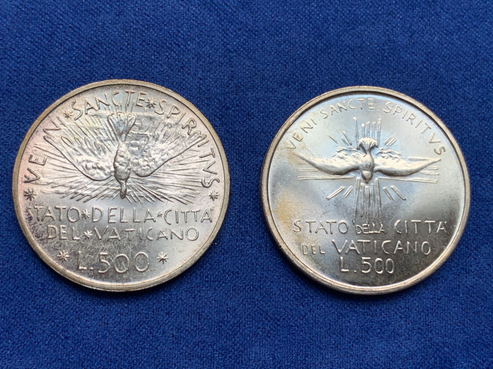 《竞宝斋》第149场-周日，周一，周四 3场 (全场包邮) 梵蒂冈1978年 缺位500里拉 银币 两枚好品