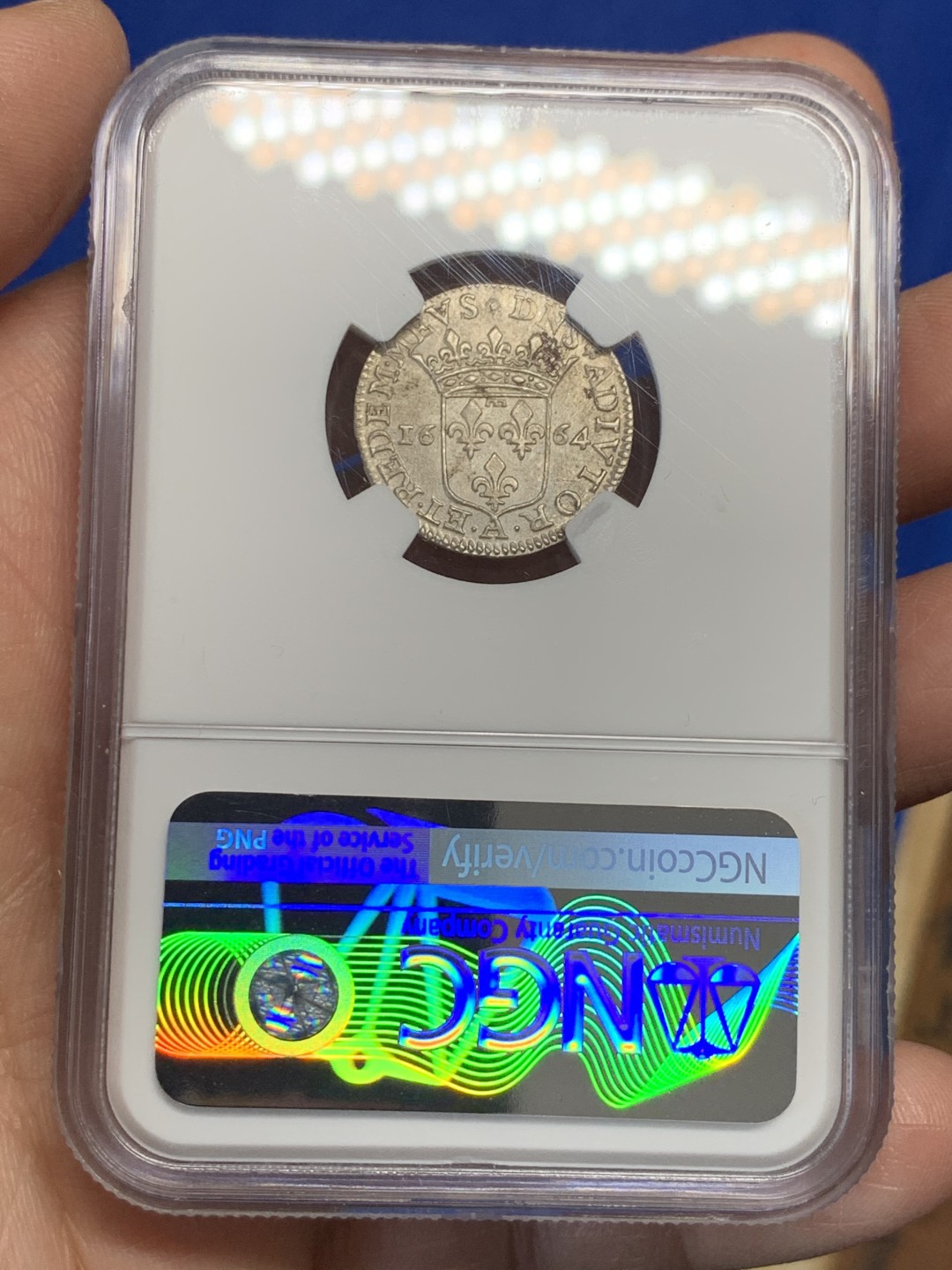 《竞宝斋》第149场-周日，周一，周四 3场 (全场包邮) NGC-UNC 法国1664年 安娜玛丽女王 1/12ECU银币 这品种能有这样的品相已经是万里挑一了