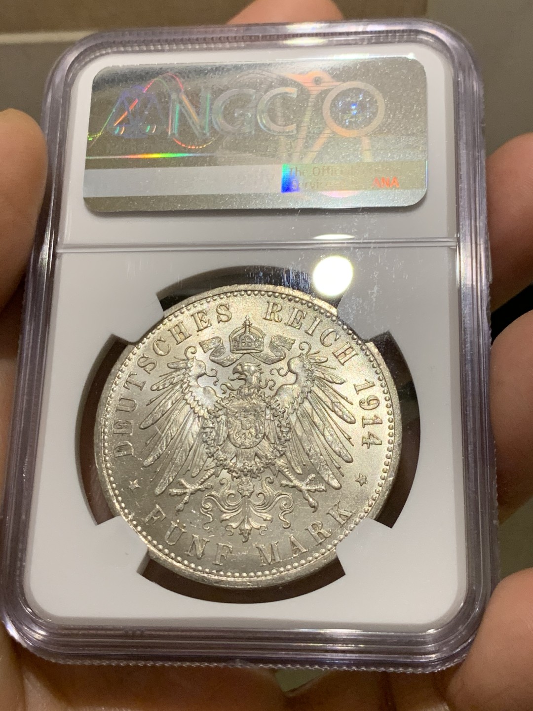 《竞宝斋》第149场-周日，周一，周四 3场 (全场包邮) NGC-MS62 德国 1914年 5马克 银币 普鲁士 威廉二世军装版银币 原光好品 温润舒服