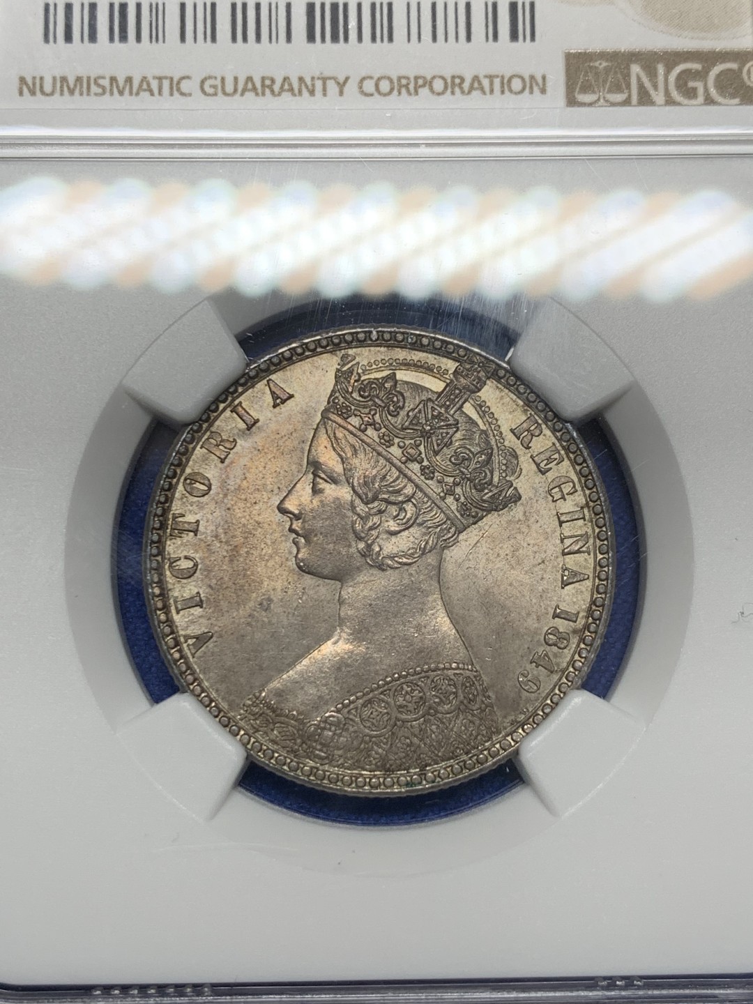 《竞宝斋》第149场-周日，周一，周四 3场 (全场包邮) NGC-MS65 英国1849年无神Florin银币，底光丝滑，背面盾徽内狮子脸部打制清晰