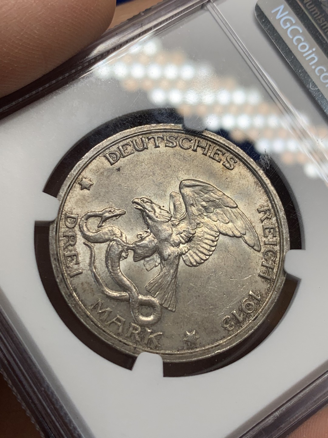 《竞宝斋》第149场-周日，周一，周四 3场 (全场包邮) NGC-MS63 德国1913年 普鲁士 普法胜利3马克银币 带淡包浆