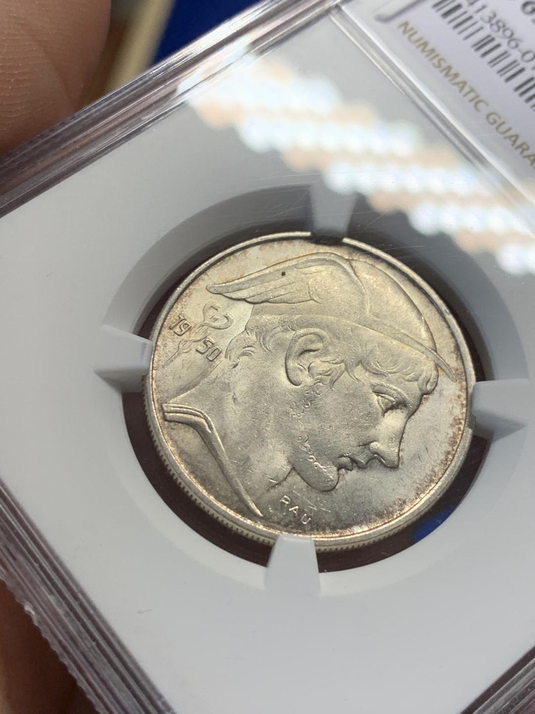 《竞宝斋》第149场-周日，周一，周四 3场 (全场包邮) NGC-MS63 比利时1950年 20法郎银币 原光好品 少见品种