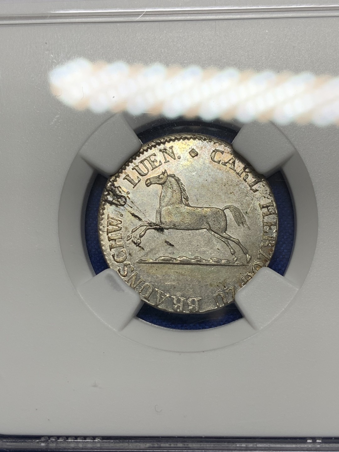 《竞宝斋》第149场-周日，周一，周四 3场 (全场包邮) NGC-MS62 德国布伦瑞克1829年奔马1/12泰勒银币