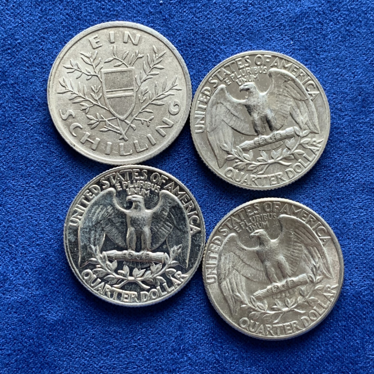 《竞宝斋》第149场-周日，周一，周四 3场 (全场包邮) 美国华盛顿25美分银币3枚原光好状态，加奥地利1先令银币