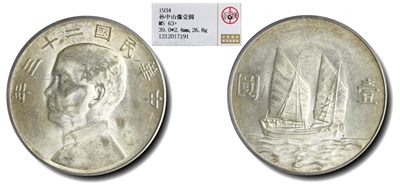 宝晋藏泉-北京大晋浩天2023年4月文物艺术品线上拍卖会 - 中华民国二十三年孙中山像壹圆 公博评分MS63+