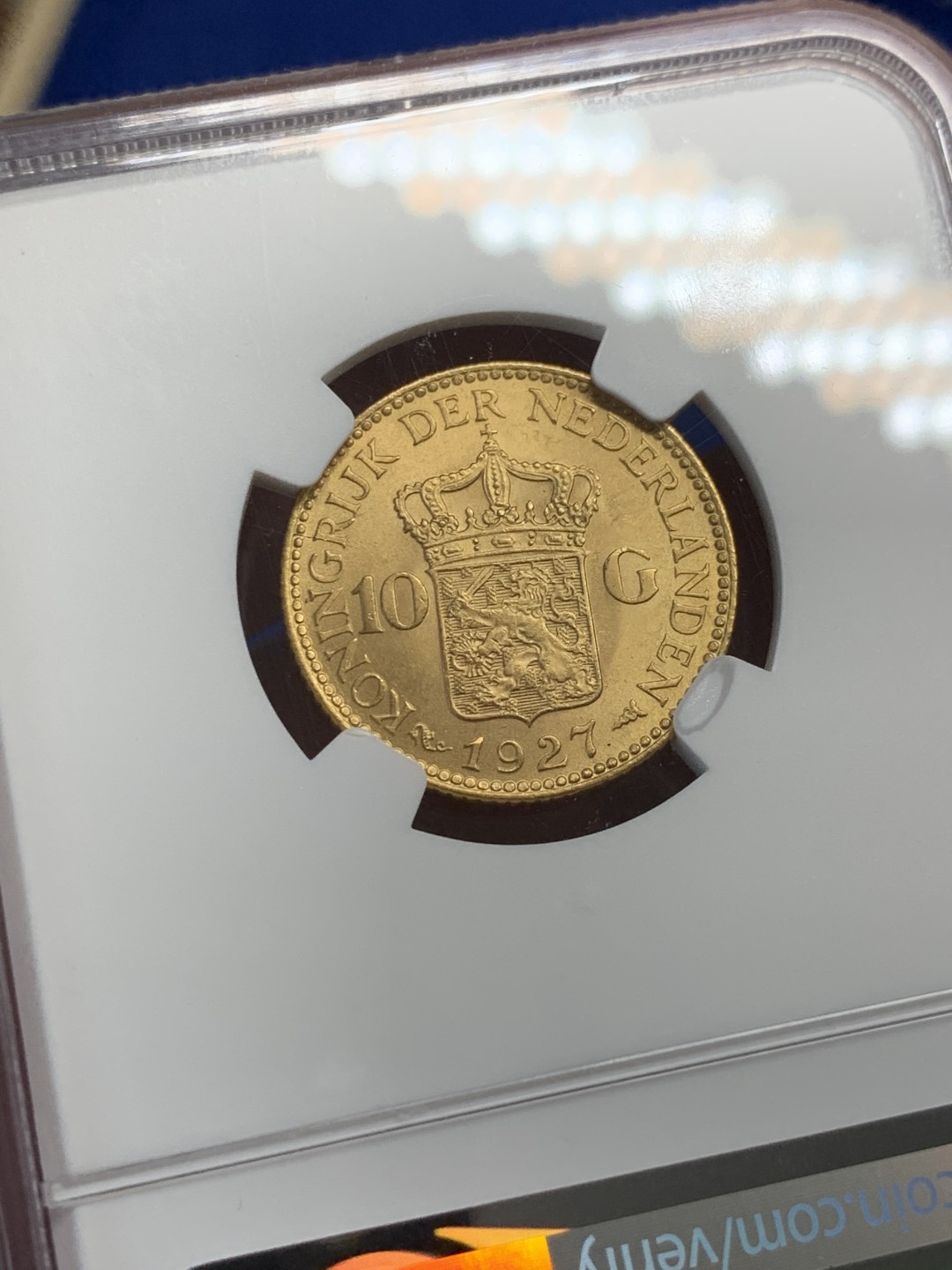《竞宝斋》第149场-周日，周一，周四 3场 (全场包邮) NGC-MS63 荷兰1927年威廉米娜女王10盾金币 顶级品相
