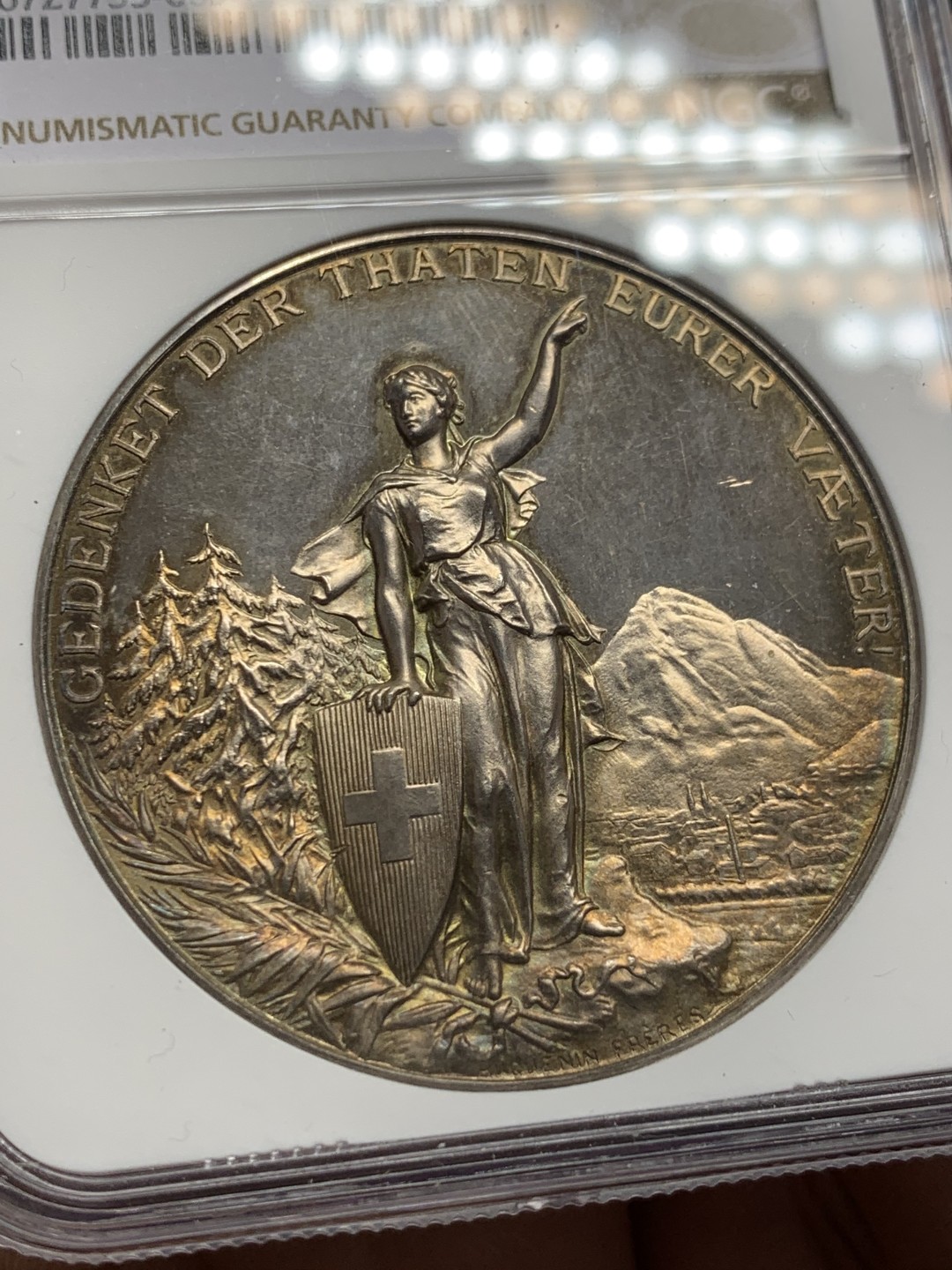 《竞宝斋》第149场-周日，周一，周四 3场 (全场包邮) NGC-UNC 瑞士1892年 格拉鲁斯 射击节银章 细节好 包浆漂亮