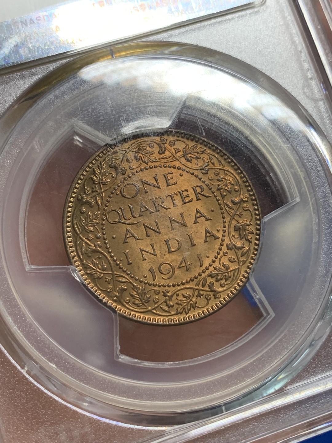 《竞宝斋》第149场-周日，周一，周四 3场 (全场包邮) PCGS-MS64RD 1941年 英属印度 乔治六世1/4安娜铜币 常见多RB，评出RD难得。Ebay同分RD有900+的成交记录