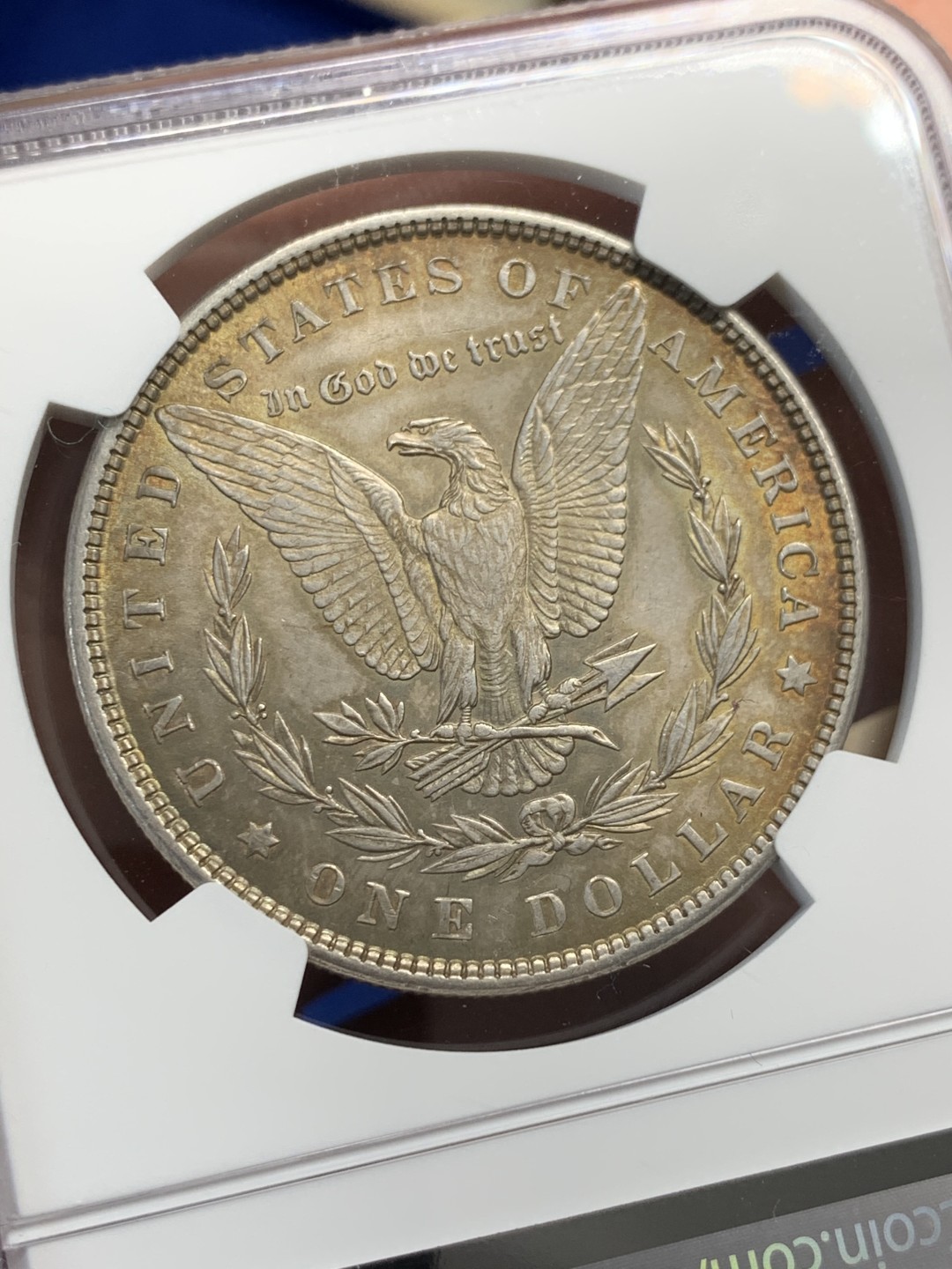 《竞宝斋》第149场-周日，周一，周四 3场 (全场包邮) NGC-MS63 美国1882年 摩根一元 五彩包浆