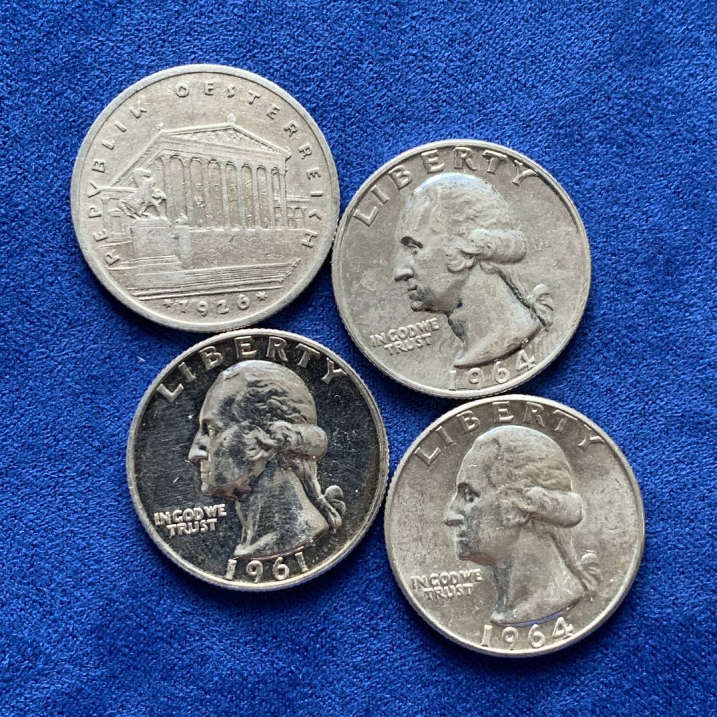 《竞宝斋》第149场-周日，周一，周四 3场 (全场包邮) 美国华盛顿25美分银币3枚原光好状态，加奥地利1先令银币