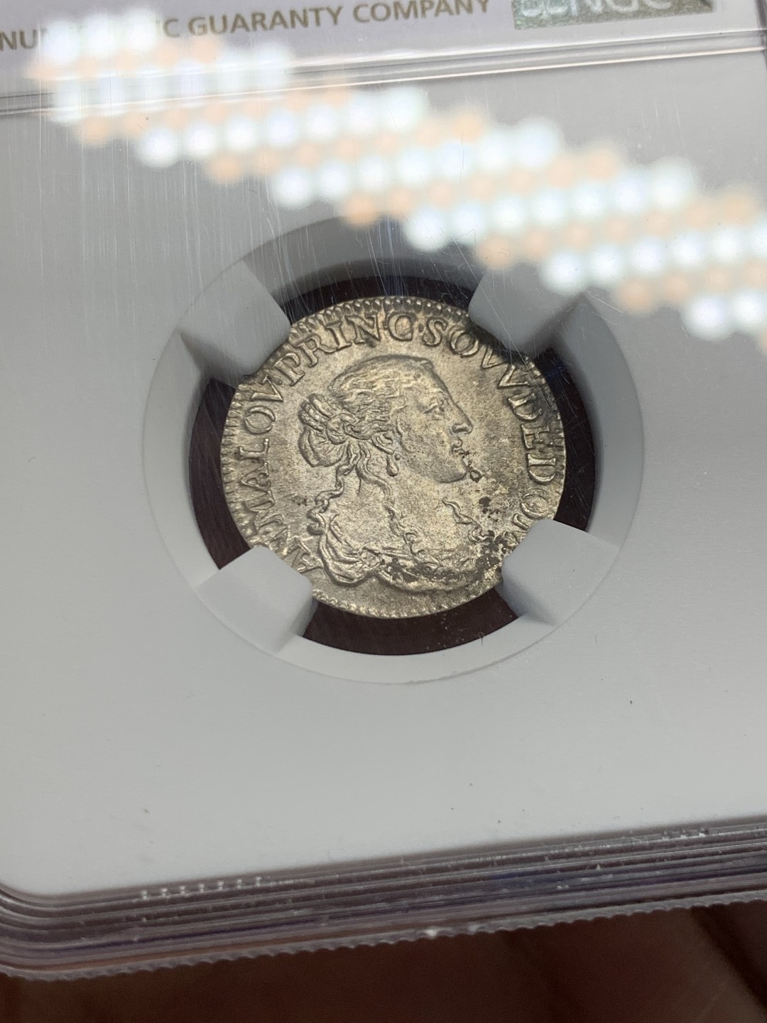 《竞宝斋》第149场-周日，周一，周四 3场 (全场包邮) NGC-UNC 法国1664年 安娜玛丽女王 1/12ECU银币 这品种能有这样的品相已经是万里挑一了