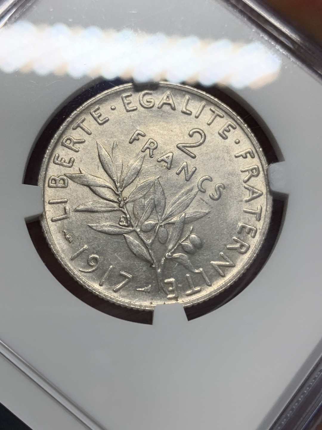 《竞宝斋》第149场-周日，周一，周四 3场 (全场包邮) NGC-MS62 法国1917年 播种女神2法郎银币 顶级品相