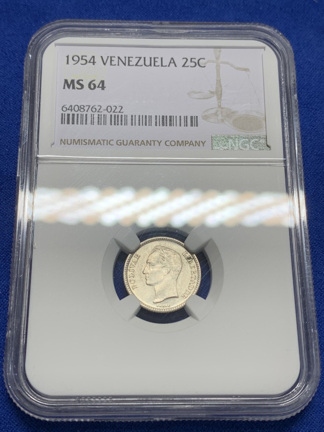 《竞宝斋》第149场-周日，周一，周四 3场 (全场包邮) NGC-MS64 委内瑞拉1954年 25分银币 顶级品相