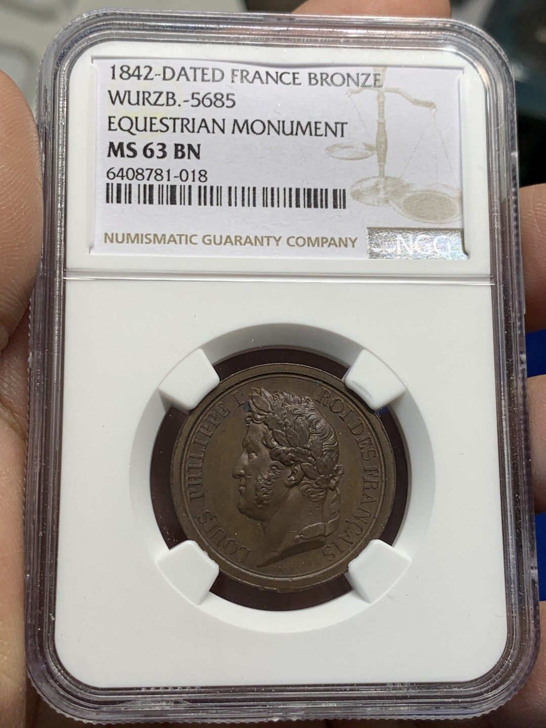 《竞宝斋》第149场-周日，周一，周四 3场 (全场包邮) NGC-MS63 法国菲利普一世 马剑铜章 罕见品种