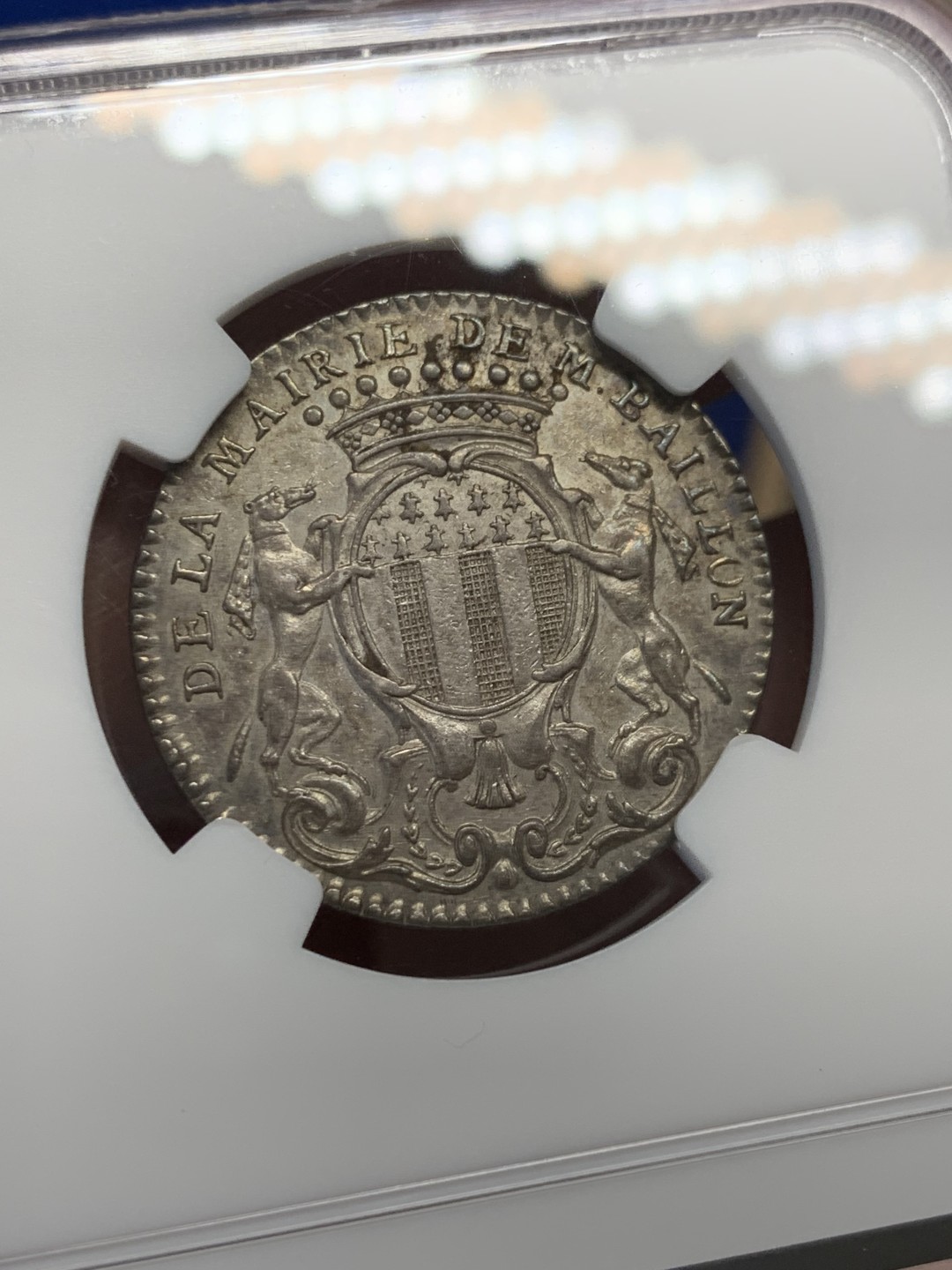 《竞宝斋》第149场-周日，周一，周四 3场 (全场包邮) NGC-AU58 法国1757年 天马盾徽 JETON 银质 非常罕见的版式