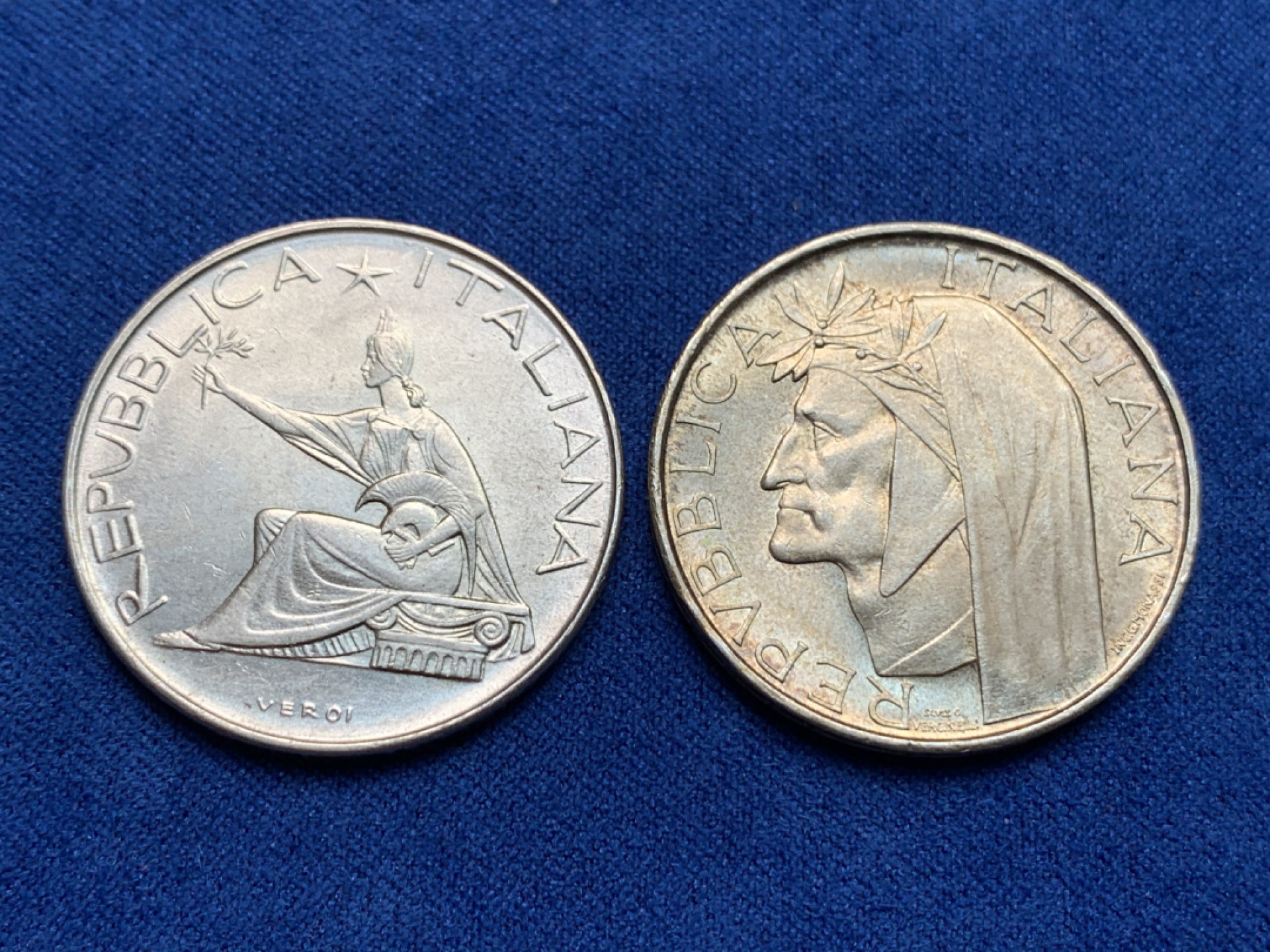 《竞宝斋》第149场-周日，周一，周四 3场 (全场包邮) 意大利银币两枚，但丁500里拉+迁都一百周年500里拉