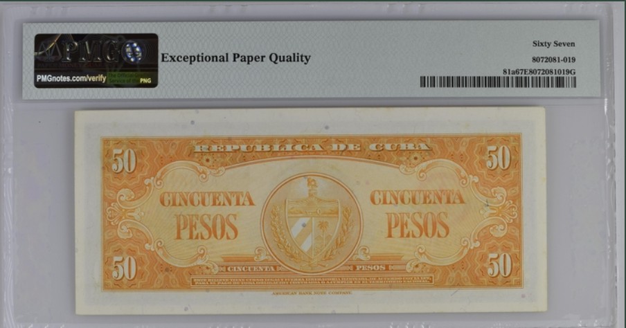 收藏联盟Quantum Auction 第247期拍卖 古巴1950年50比索 PMG66 首发冠