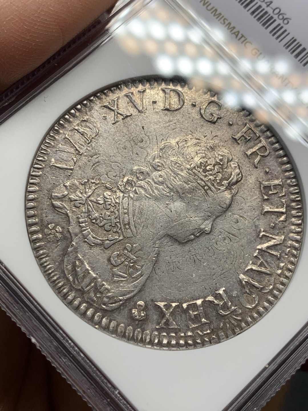 《竞宝斋》第149场-周日，周一，周四 3场 (全场包邮) NGC-XF45第五名 法国1716年路易十五1埃居大银币，币坯是路易十四太阳王1埃居