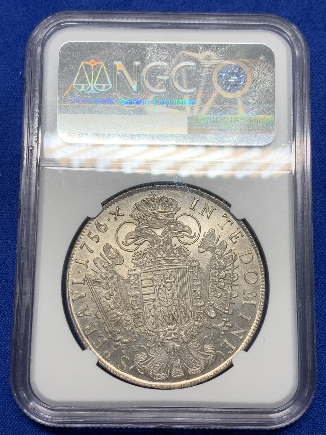 《竞宝斋》第149场-周日，周一，周四 3场 (全场包邮) NGC-MS63 1756/4年神圣罗马帝国弗朗茨一世泰勒 大奶妈的老公，这个皇帝头像的币非常少见，奥地利所有年份版别加起来只有12个MS，此枚是唯一评级记录