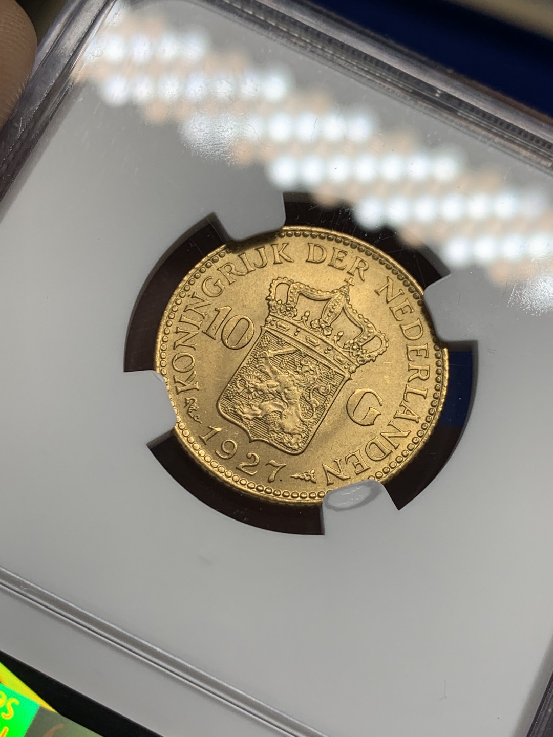 《竞宝斋》第149场-周日，周一，周四 3场 (全场包邮) NGC-MS63 荷兰1927年威廉米娜女王10盾金币 顶级品相