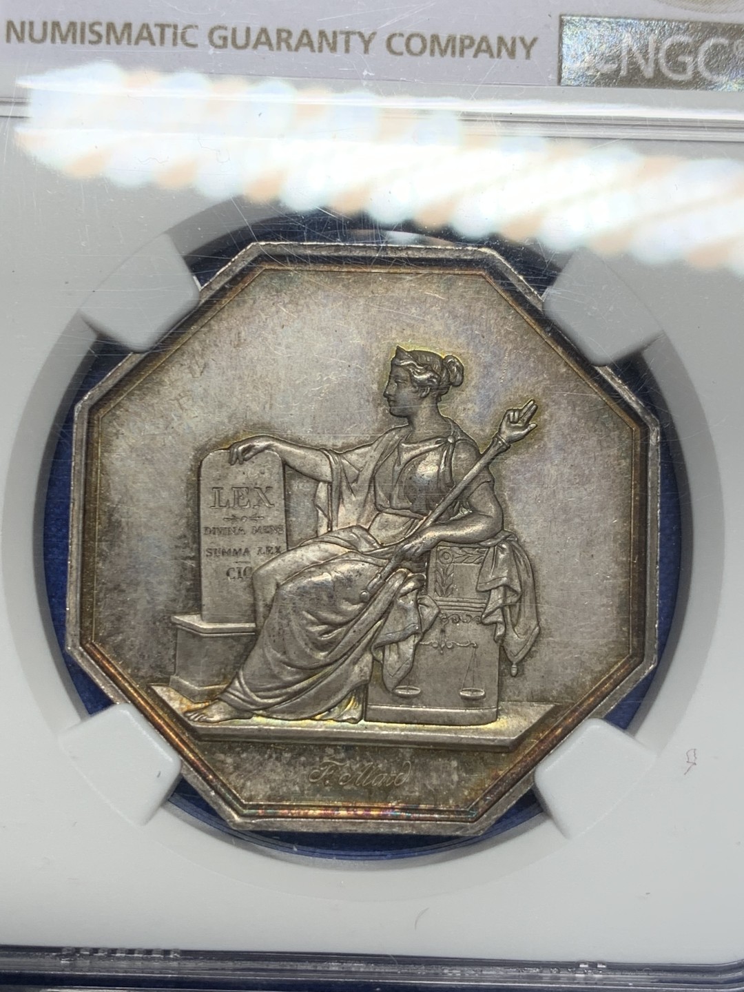 《竞宝斋》第149场-周日，周一，周四 3场 (全场包邮) NGC MS63 法国 1849年 巴黎公证处八角银代币 紫罗兰包浆 底板干净漂亮