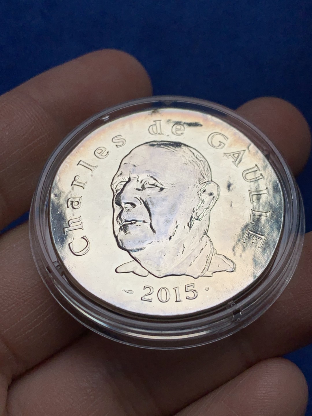 《竞宝斋》第149场-周日，周一，周四 3场 (全场包邮) 2015年法国复古银币 纪念戴高乐总统在位10周年 盒装