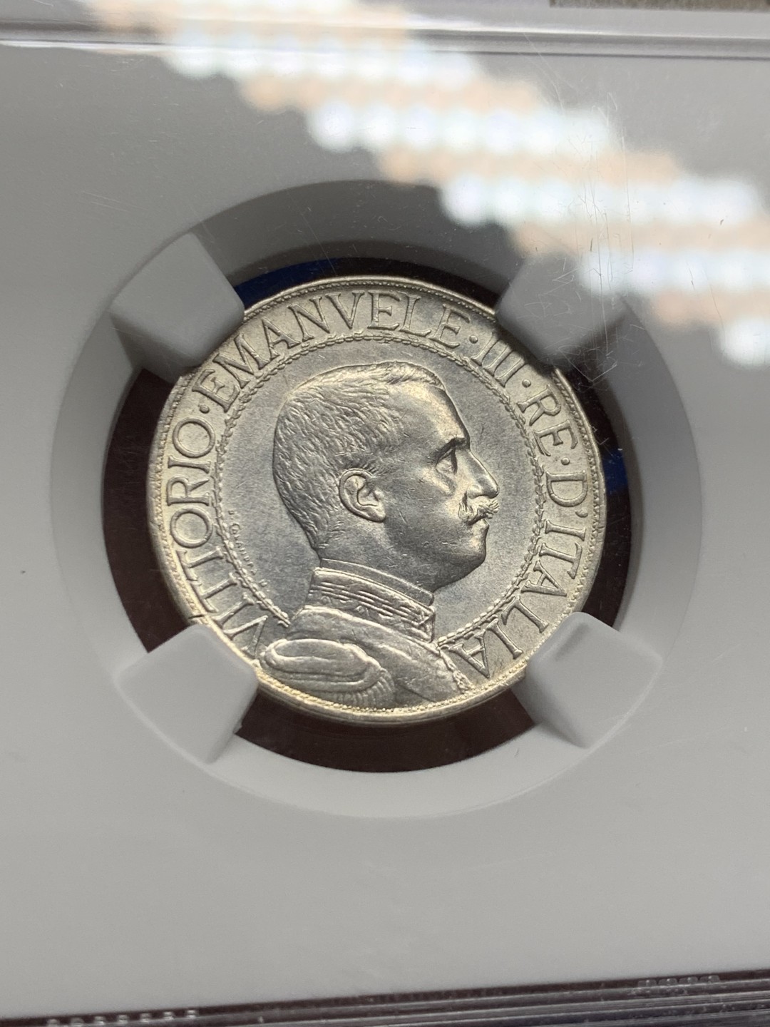 《竞宝斋》第149场-周日，周一，周四 3场 (全场包邮) NGC-AU55 意大利1913 圈版1里拉银币 少见版别，好品不易