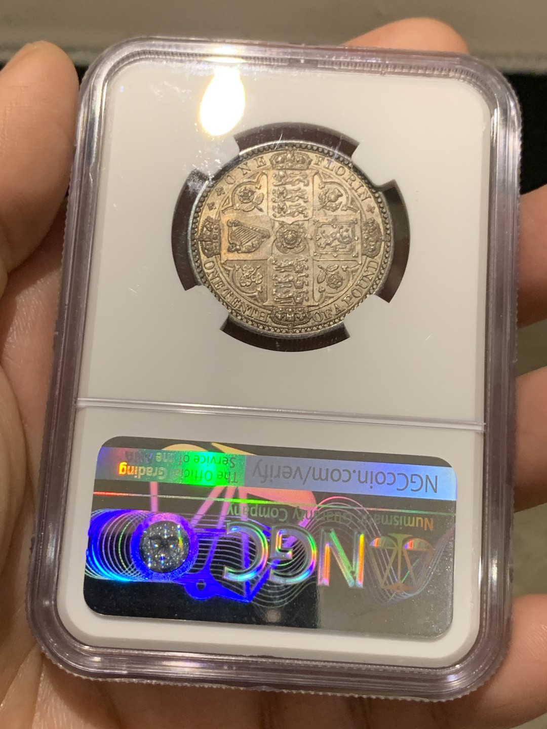 《竞宝斋》第149场-周日，周一，周四 3场 (全场包邮) NGC-MS65 英国1849年无神Florin银币，底光丝滑，背面盾徽内狮子脸部打制清晰