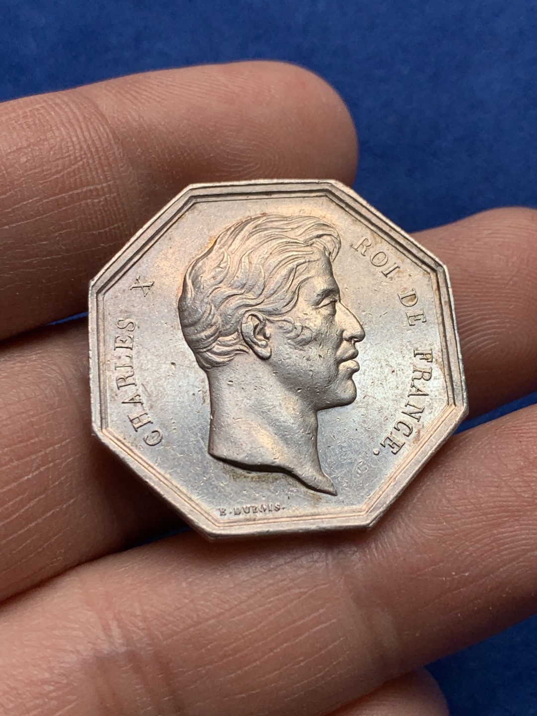 《竞宝斋》第149场-周日，周一，周四 3场 (全场包邮) 法国 查理十世高卢雄鸡 八角银质代币 早期无边铭 13.8克 对边29.8mm