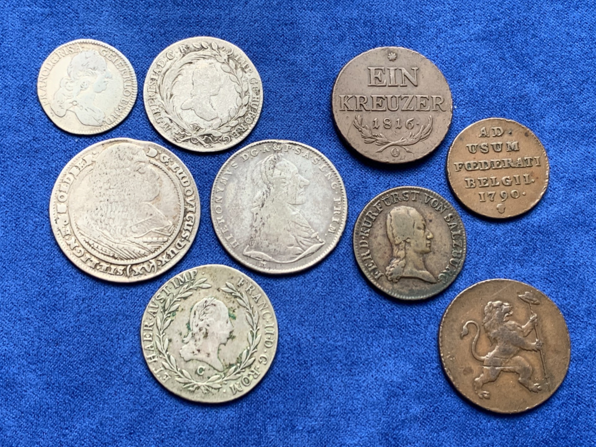 《竞宝斋》第149场-周日，周一，周四 3场 (全场包邮) 神罗辅币一组9枚 5银4铜 萨尔斯堡和尼德兰辅币都是不太常见的品种 换藏打包出 来价不低