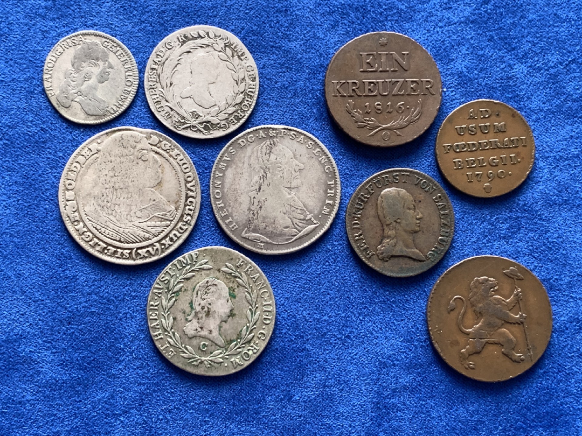 《竞宝斋》第149场-周日，周一，周四 3场 (全场包邮) 神罗辅币一组9枚 5银4铜 萨尔斯堡和尼德兰辅币都是不太常见的品种 换藏打包出 来价不低