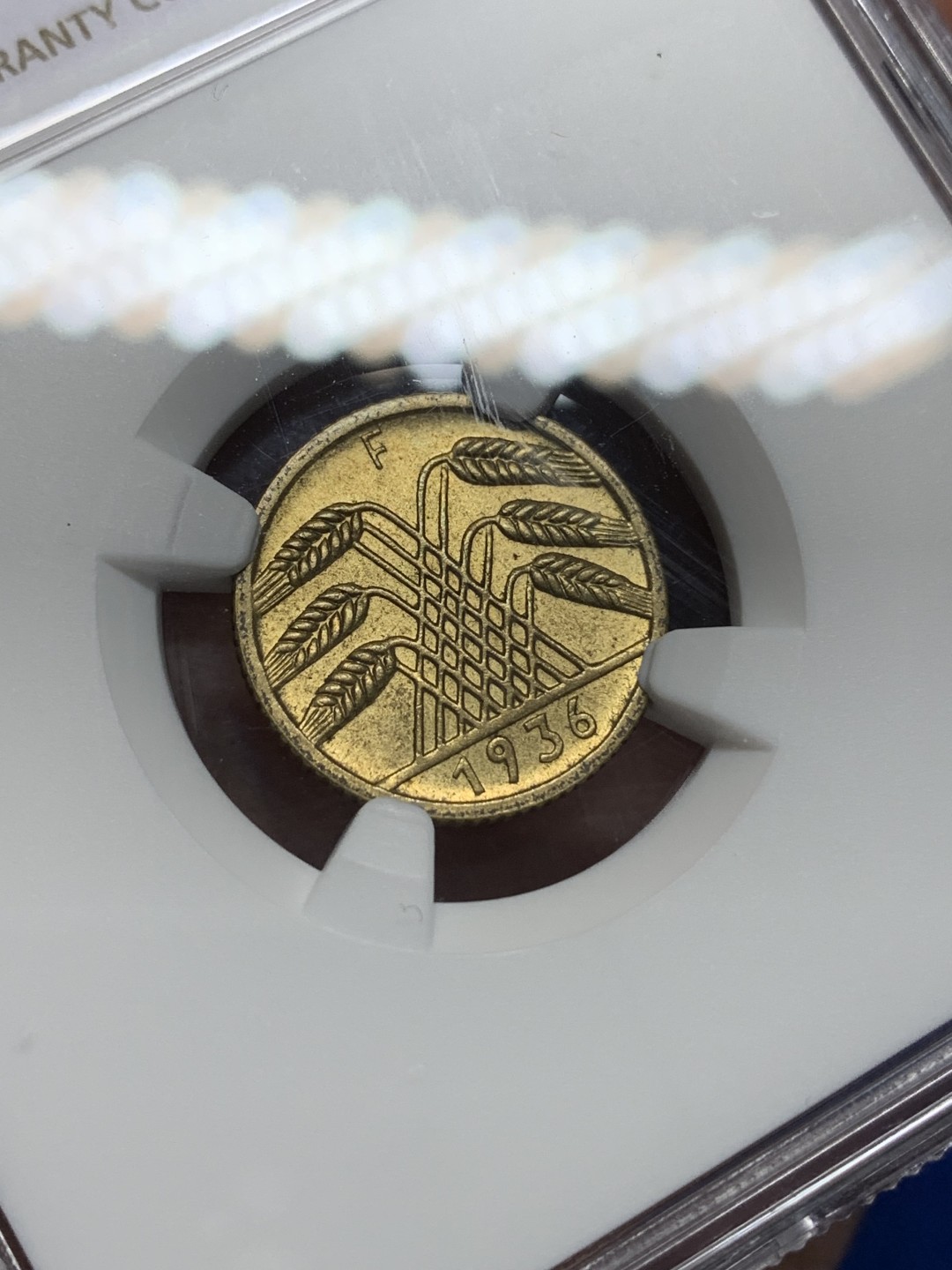 《竞宝斋》第149场-周日，周一，周四 3场 (全场包邮) NGC-MS64 魏玛德国1936年F厂5芬尼铜币