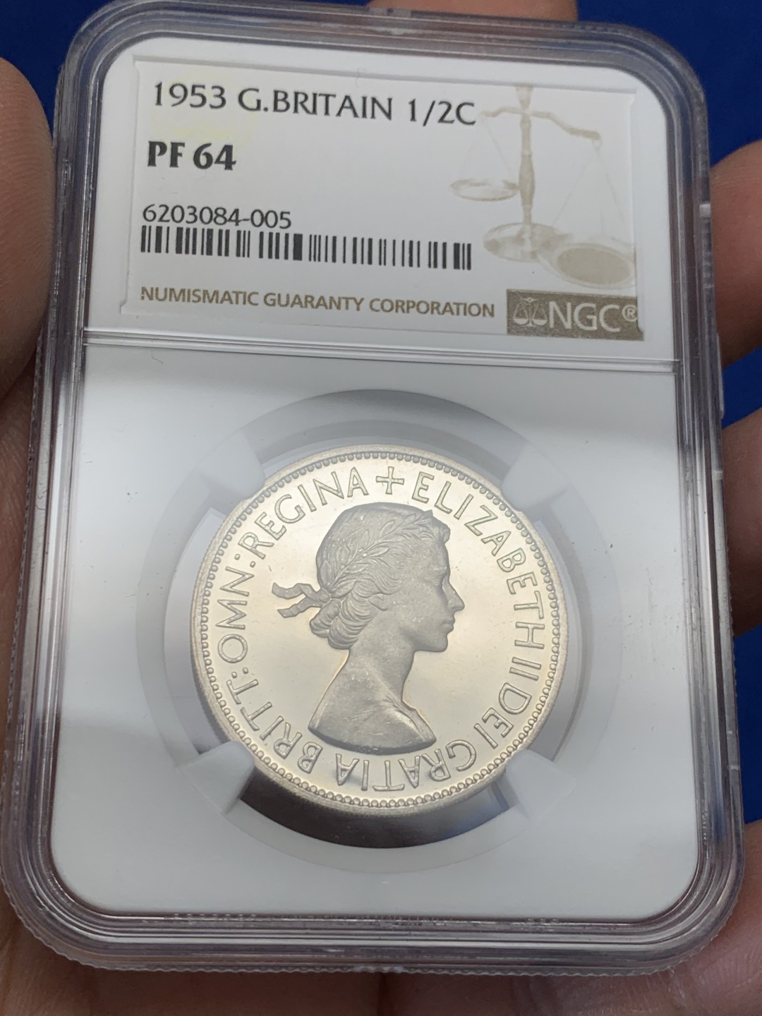 《竞宝斋》第149场-周日，周一，周四 3场 (全场包邮) NGC-PF64 1953年英国伊丽莎白二世加冕首年精制半克朗