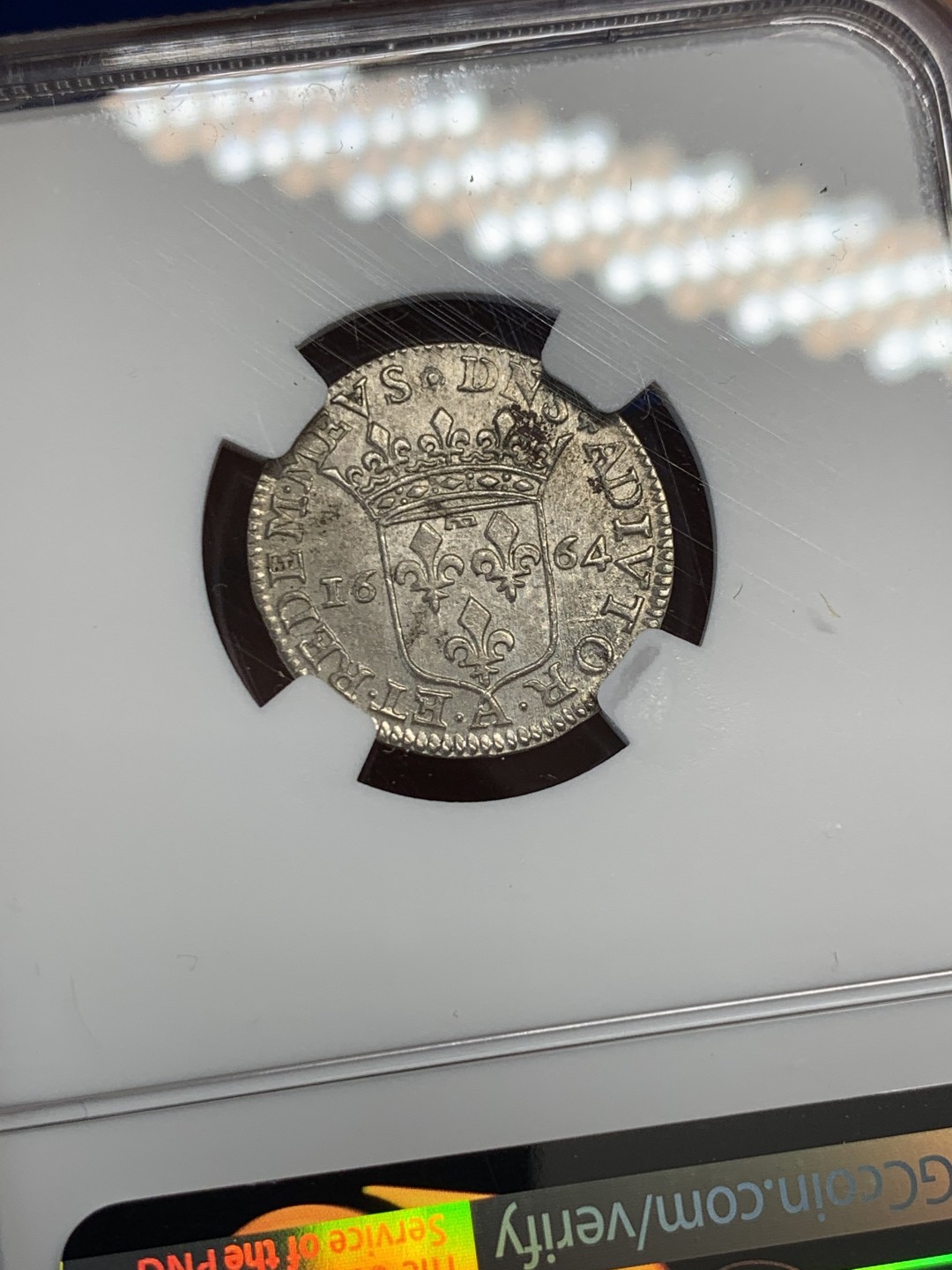 《竞宝斋》第149场-周日，周一，周四 3场 (全场包邮) NGC-UNC 法国1664年 安娜玛丽女王 1/12ECU银币 这品种能有这样的品相已经是万里挑一了