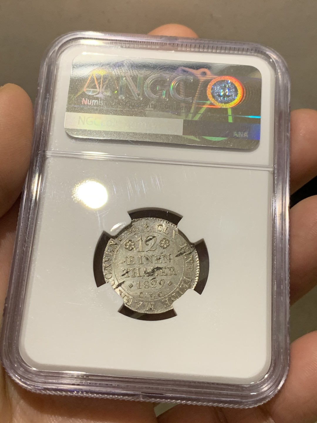 《竞宝斋》第149场-周日，周一，周四 3场 (全场包邮) NGC-MS62 德国布伦瑞克1829年奔马1/12泰勒银币