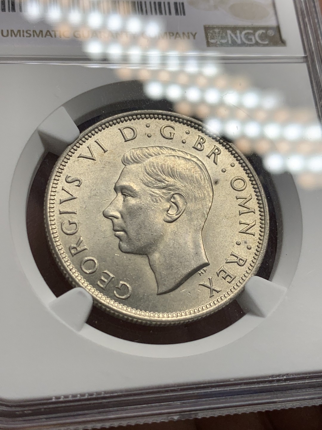 《竞宝斋》第149场-周日，周一，周四 3场 (全场包邮) NGC-MS63 英国1944年乔治六世半克朗银币 好状态