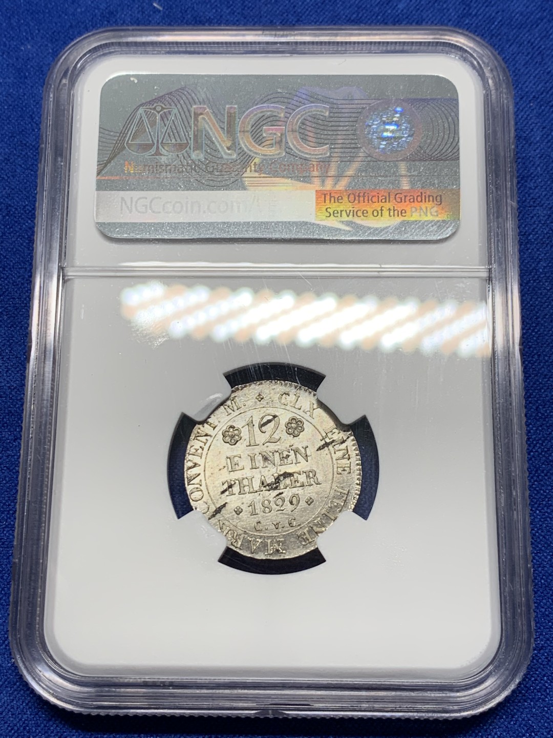 《竞宝斋》第149场-周日，周一，周四 3场 (全场包邮) NGC-MS62 德国布伦瑞克1829年奔马1/12泰勒银币