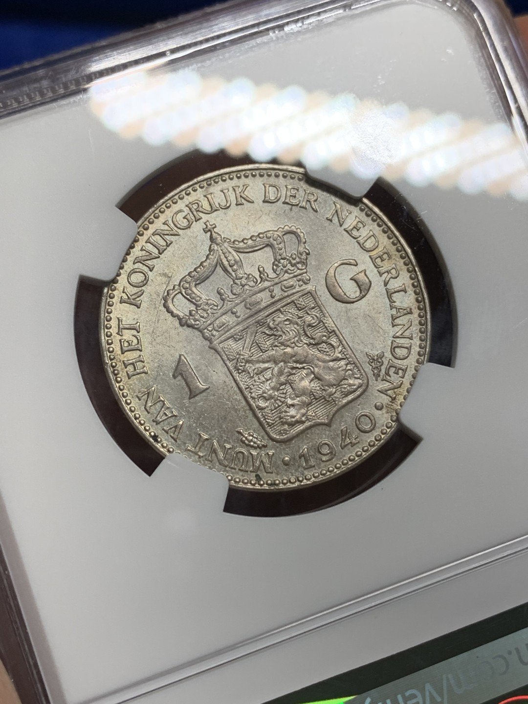 《竞宝斋》第149场-周日，周一，周四 3场 (全场包邮) NGC-MS61 荷兰1940年 威廉米娜女王 1盾银币 原光好品