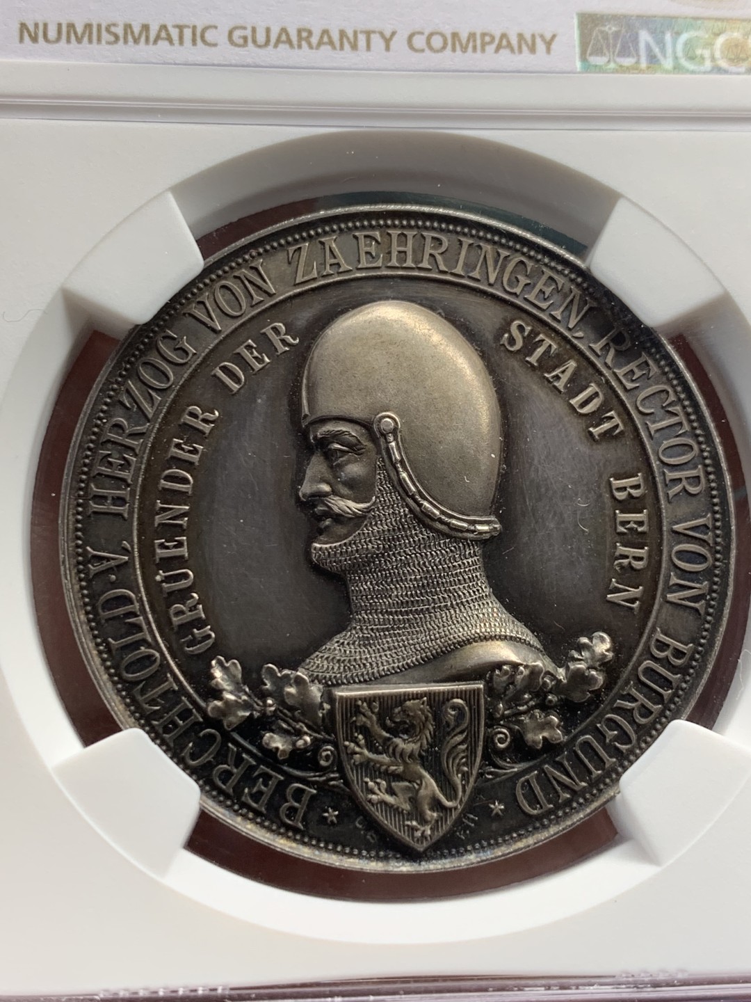 《竞宝斋》第149场-周日，周一，周四 3场 (全场包邮) NGC MS62 1891年瑞士伯尔尼建城700周年纪念银章 镜面底板 品相状态很不错